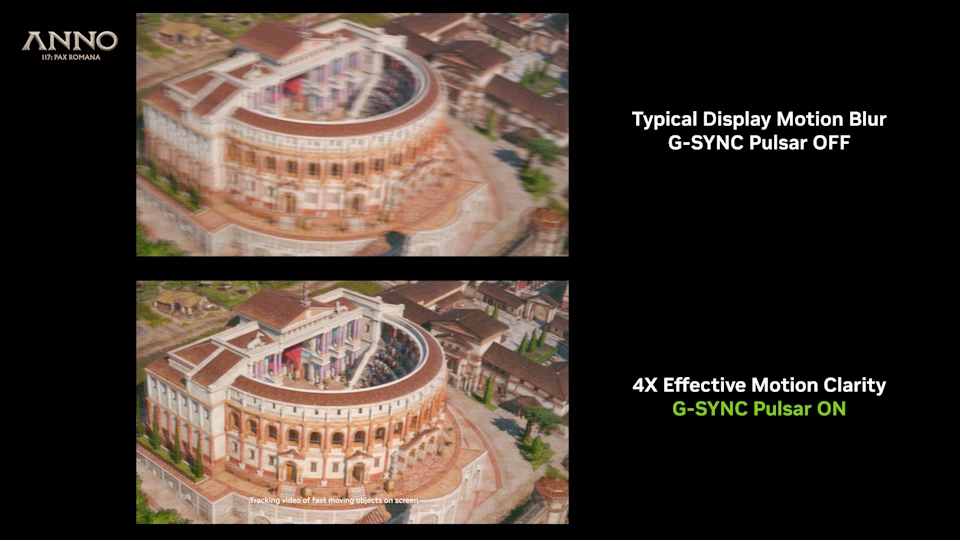 Сравнение четкости изображения с G-SYNC Pulsar ON и OFF в игре Anno 1800